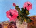 Pink Flowers On Blue
