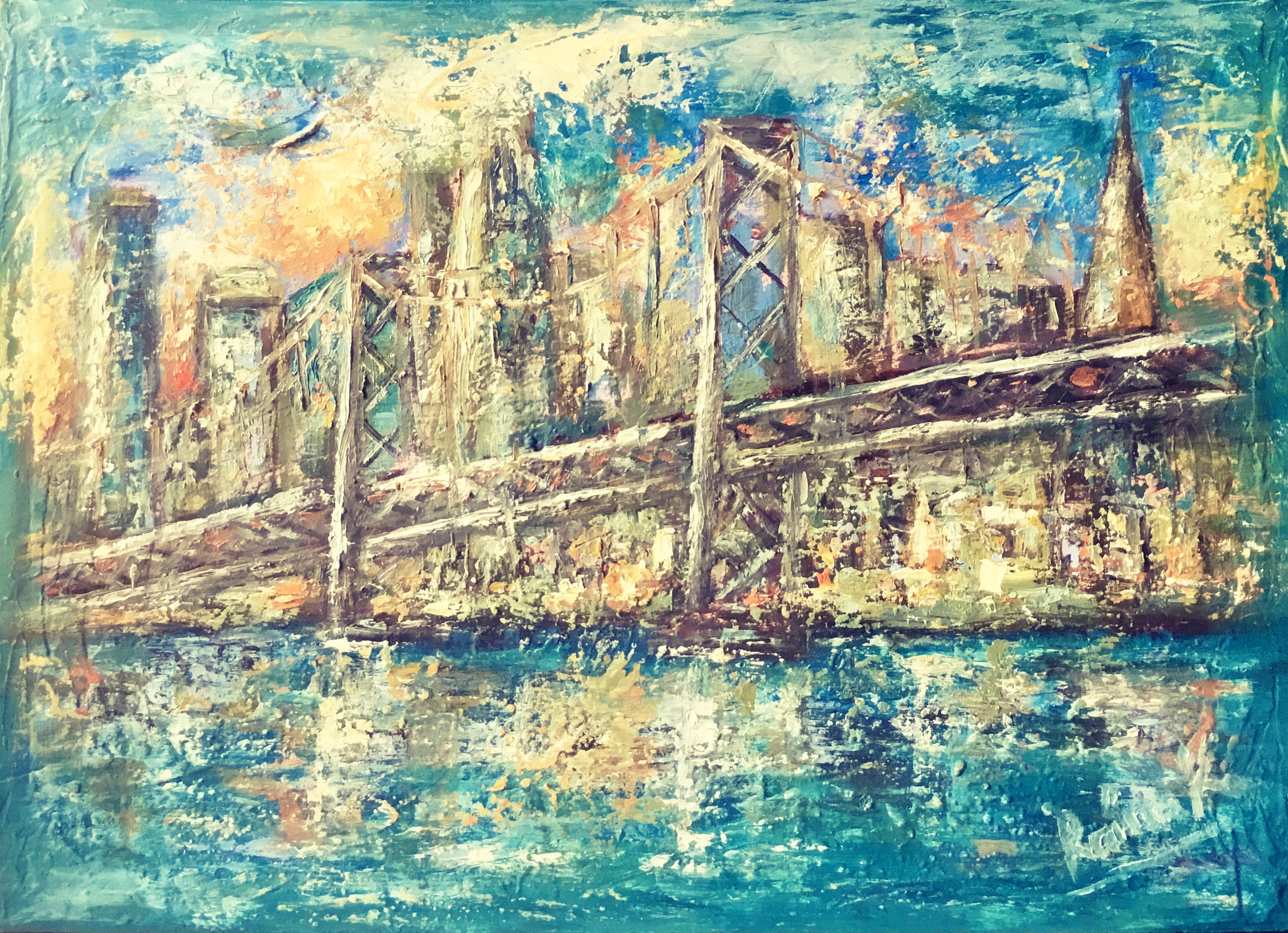 SAN FRANCISCO AT SUNSET FANTASY OIL PAINTING