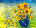 SUNFLOWERS WITH LEMONS AND AFRICAN CLOTH
