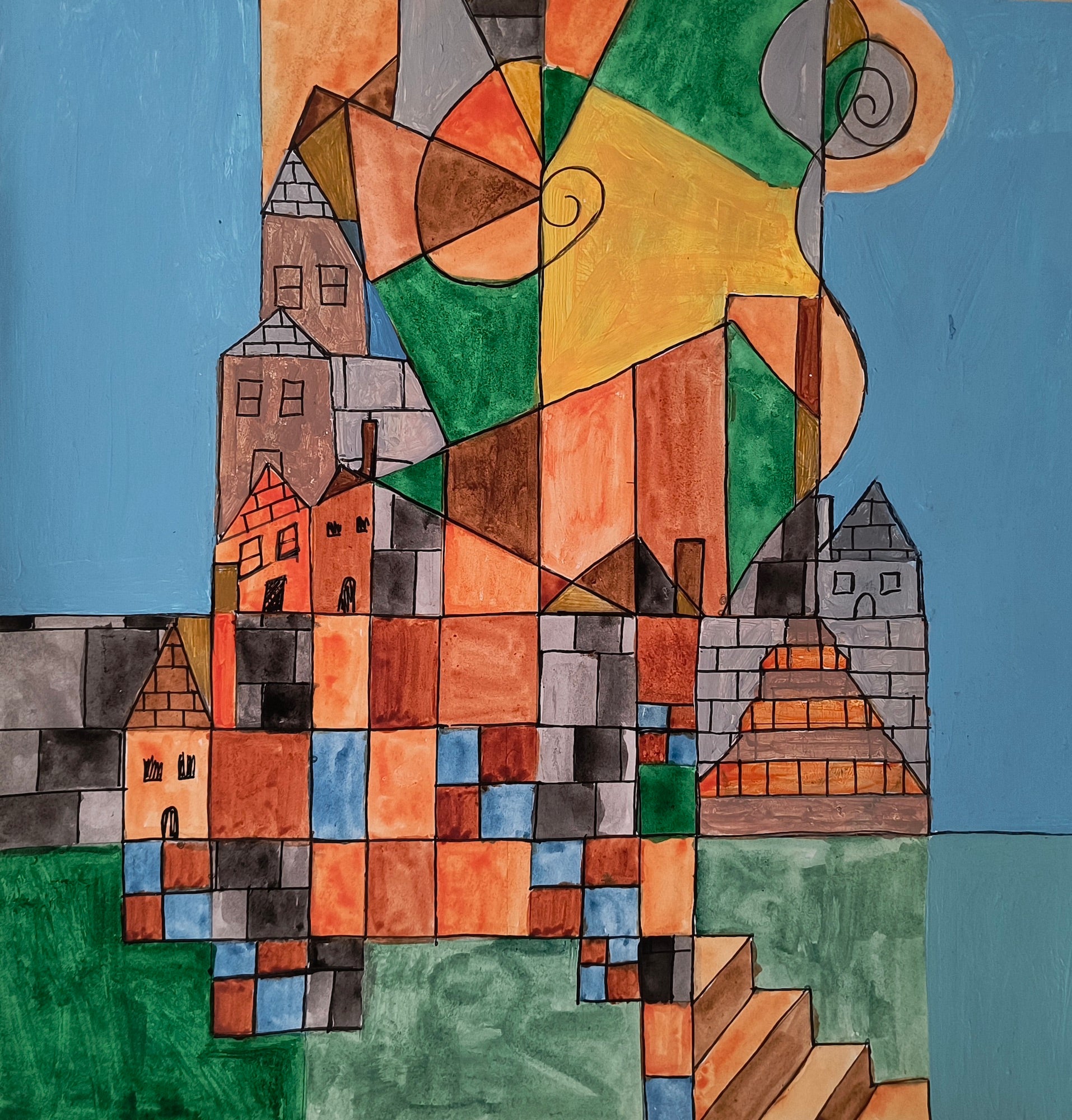 Small Town with steps and swirls.