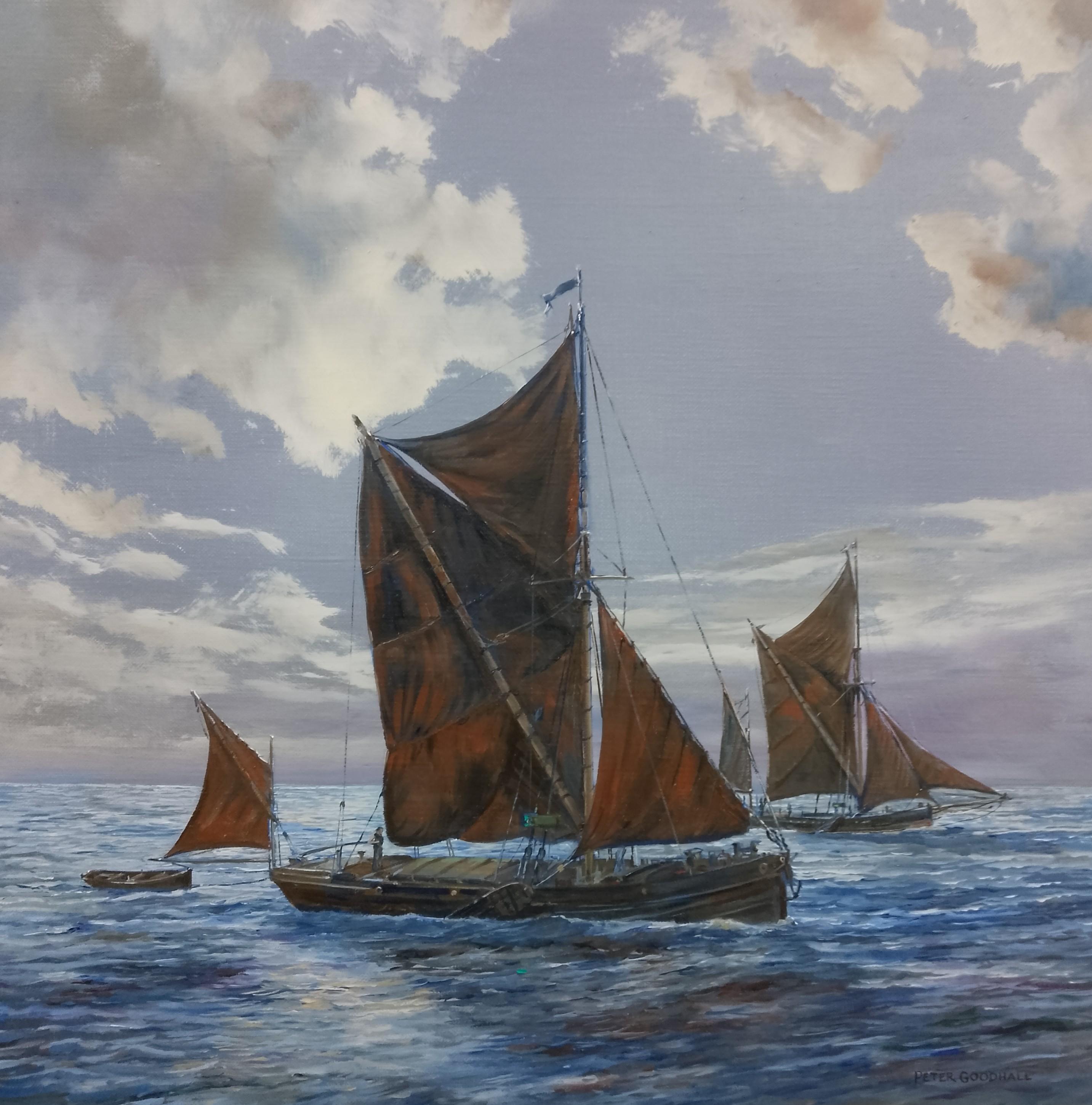 THAMES SAILING BARGES IN THE MOONLIGHT