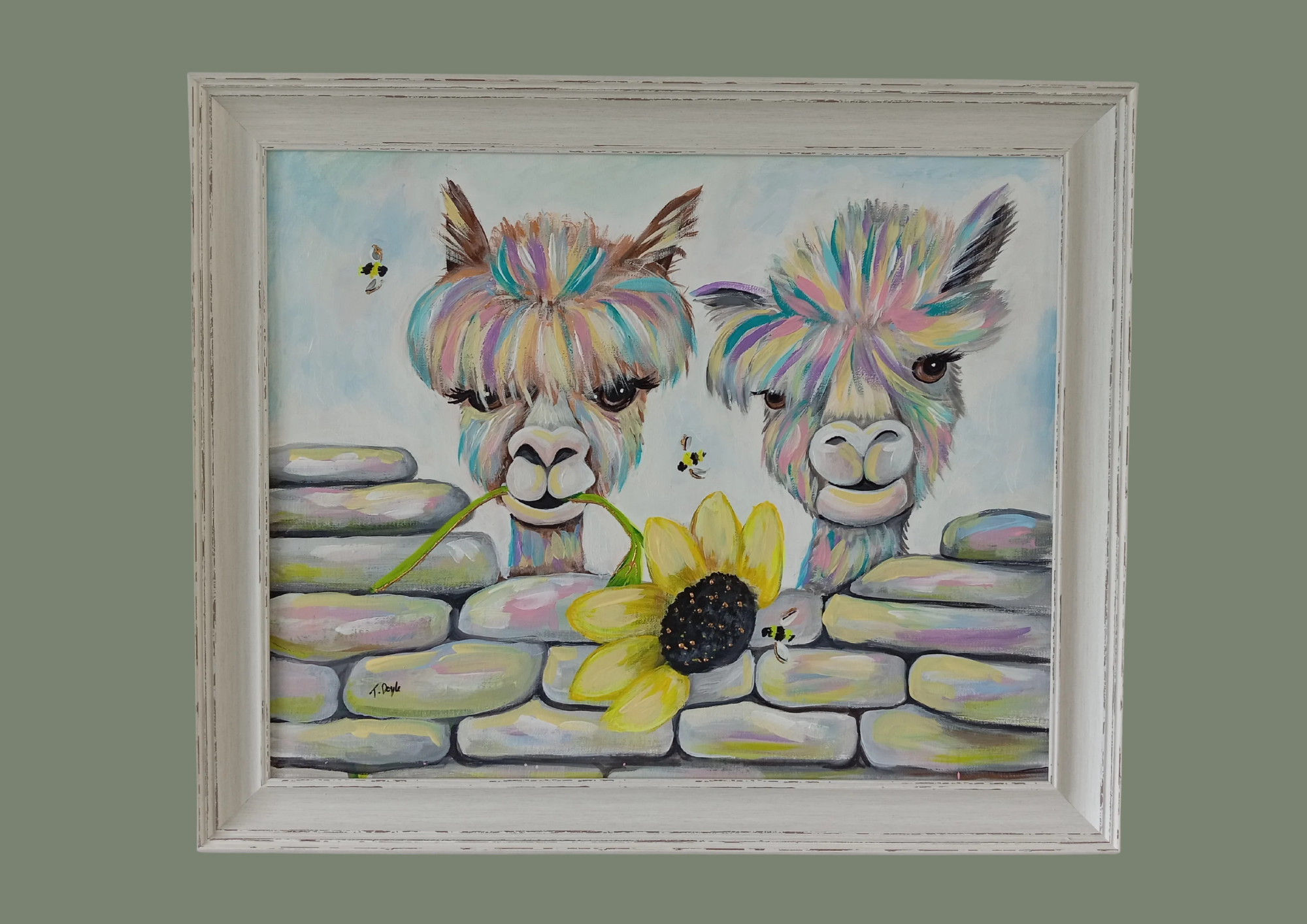 Alpacas in pastels. Sunflower and smiles
