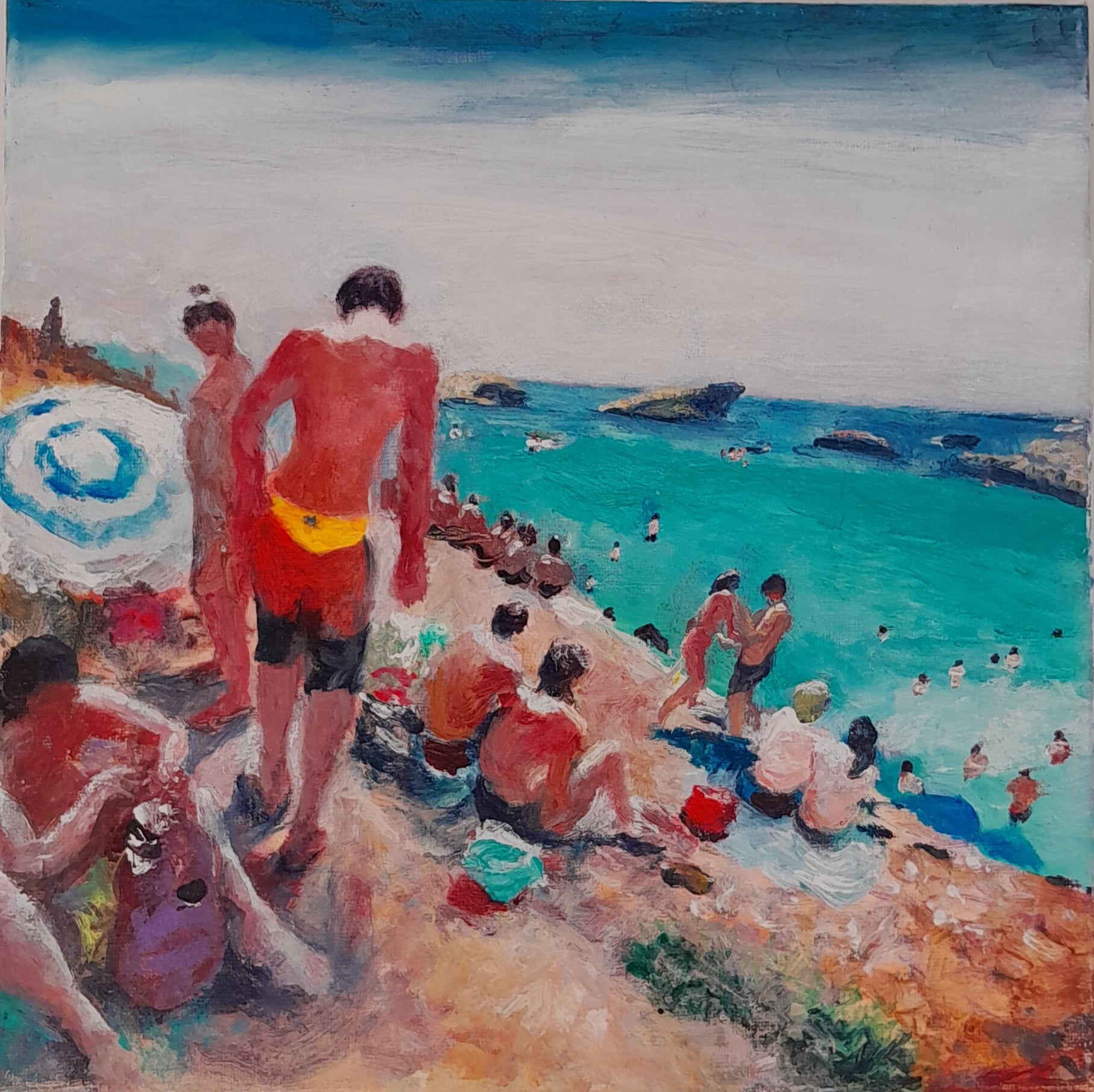 Beach crowd overlooking the Blue Lagoon, Comino