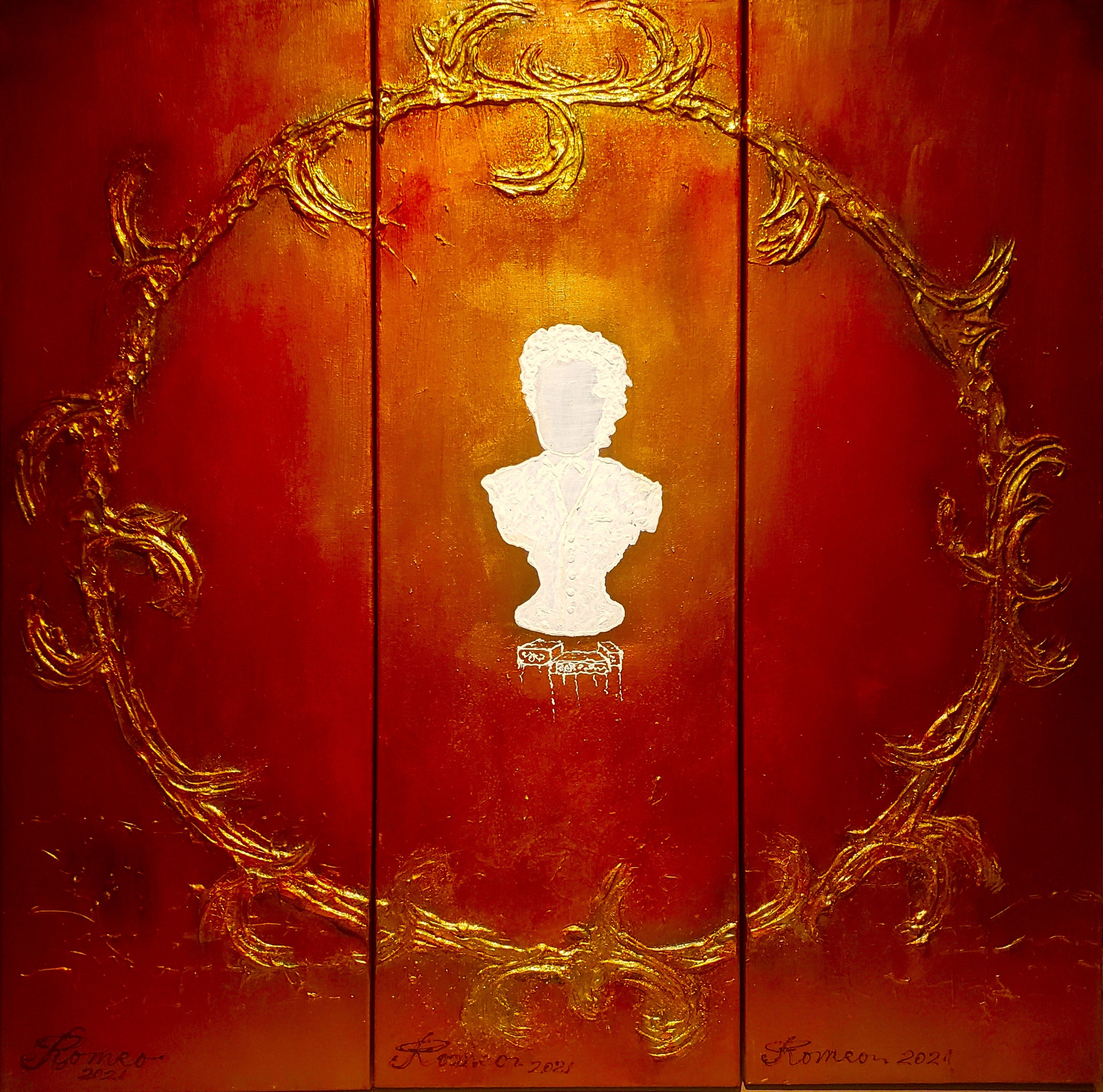 Unknown artist, mixed media on canvas, with gold leaf 24 K, 36x36x1 inch, SK 1003