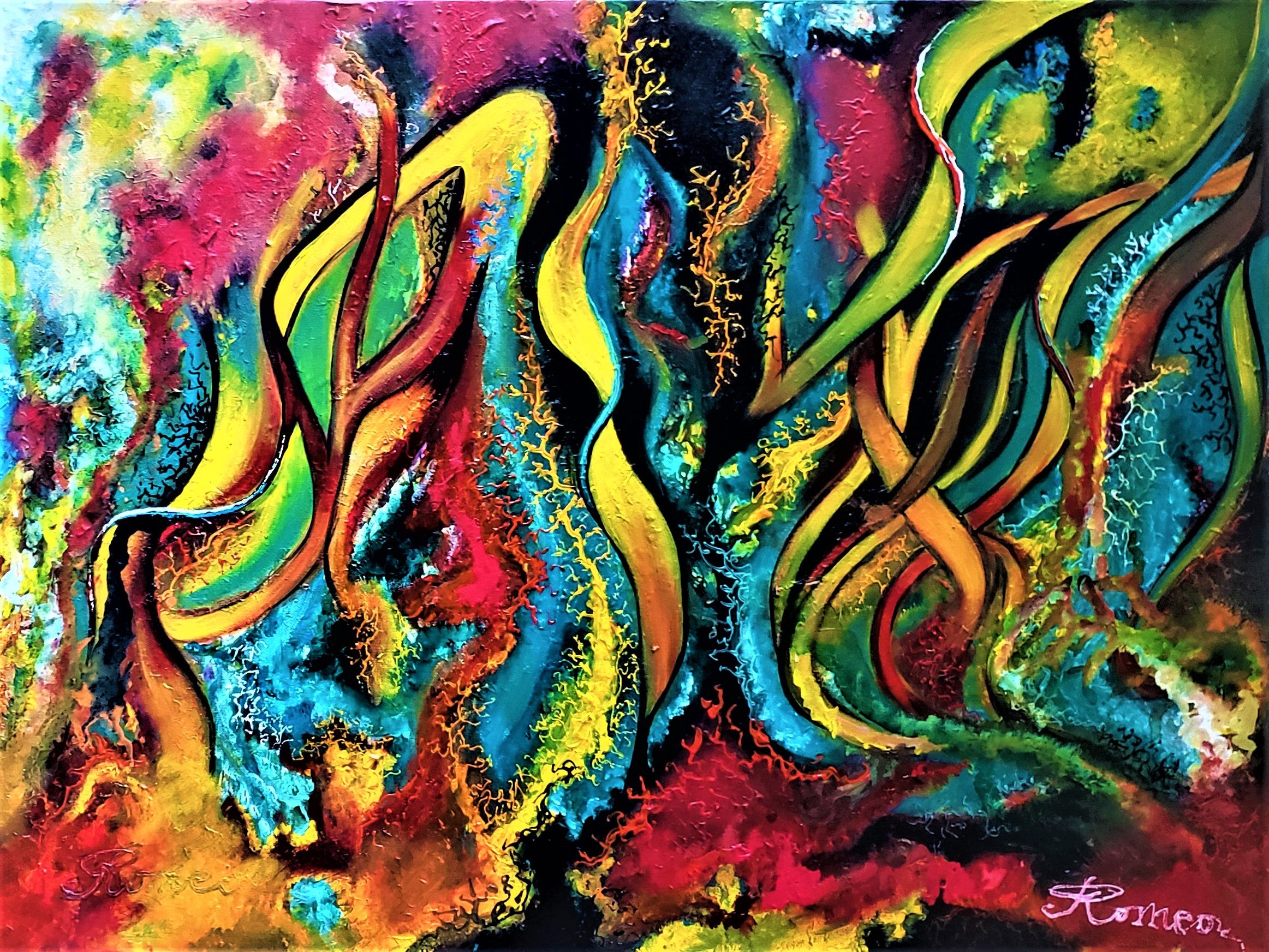Colours, inside of human cells, acrylic on canvas, 30x40X1.5 inch, SKU 1005