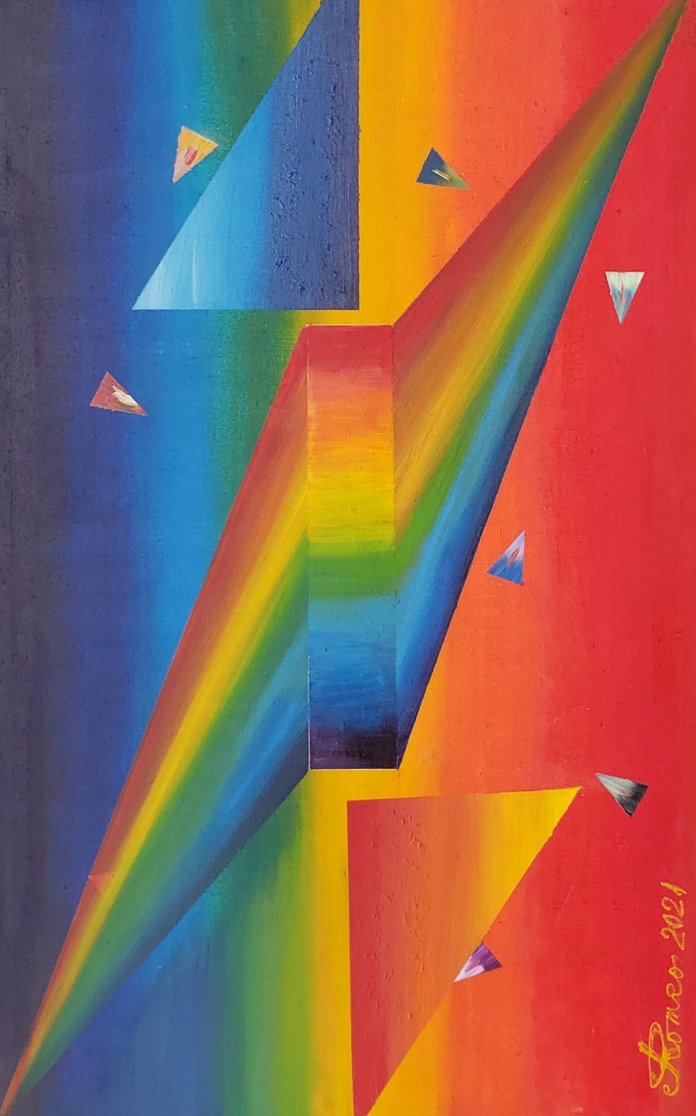 Ascending, descending of rainbow, acrylic on canvas, 25x42x1.5 inch, SKU 1021