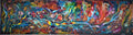 Inside of human cell, DNA, acrylic on canvas, 16x60x1.5 inch, SKU 1041