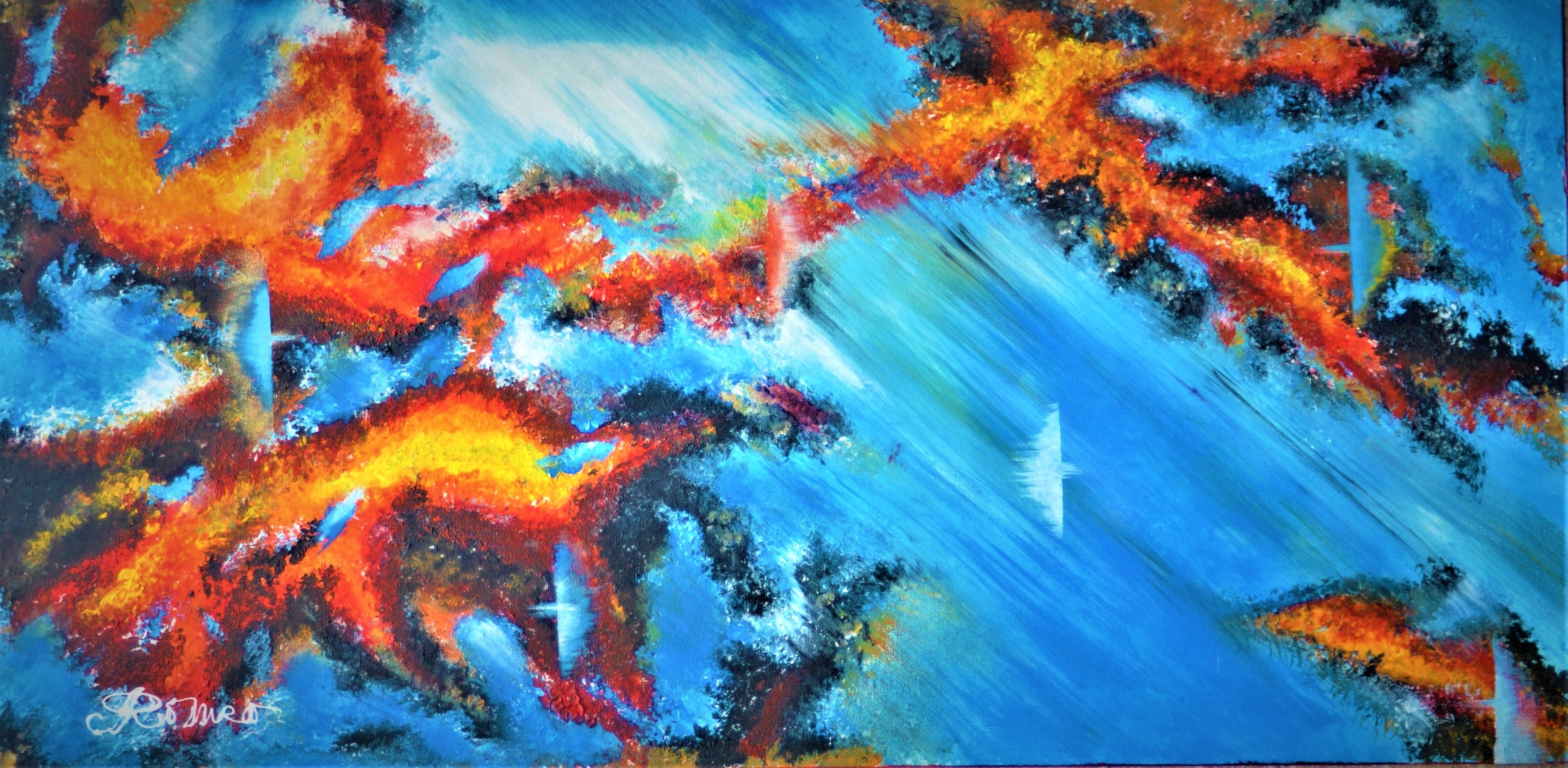 Earth, fire, air and water, acrylic on canvas, 24X48 inch SKU 1059