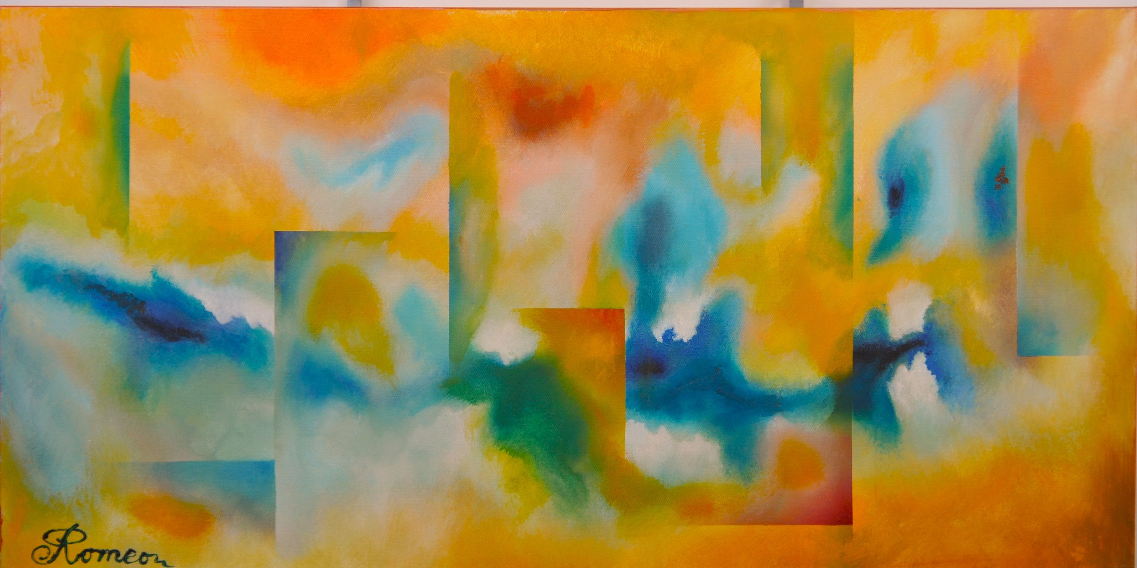 The blue river, Acrylic on canvas, 24x48 inch, SKU 1093
