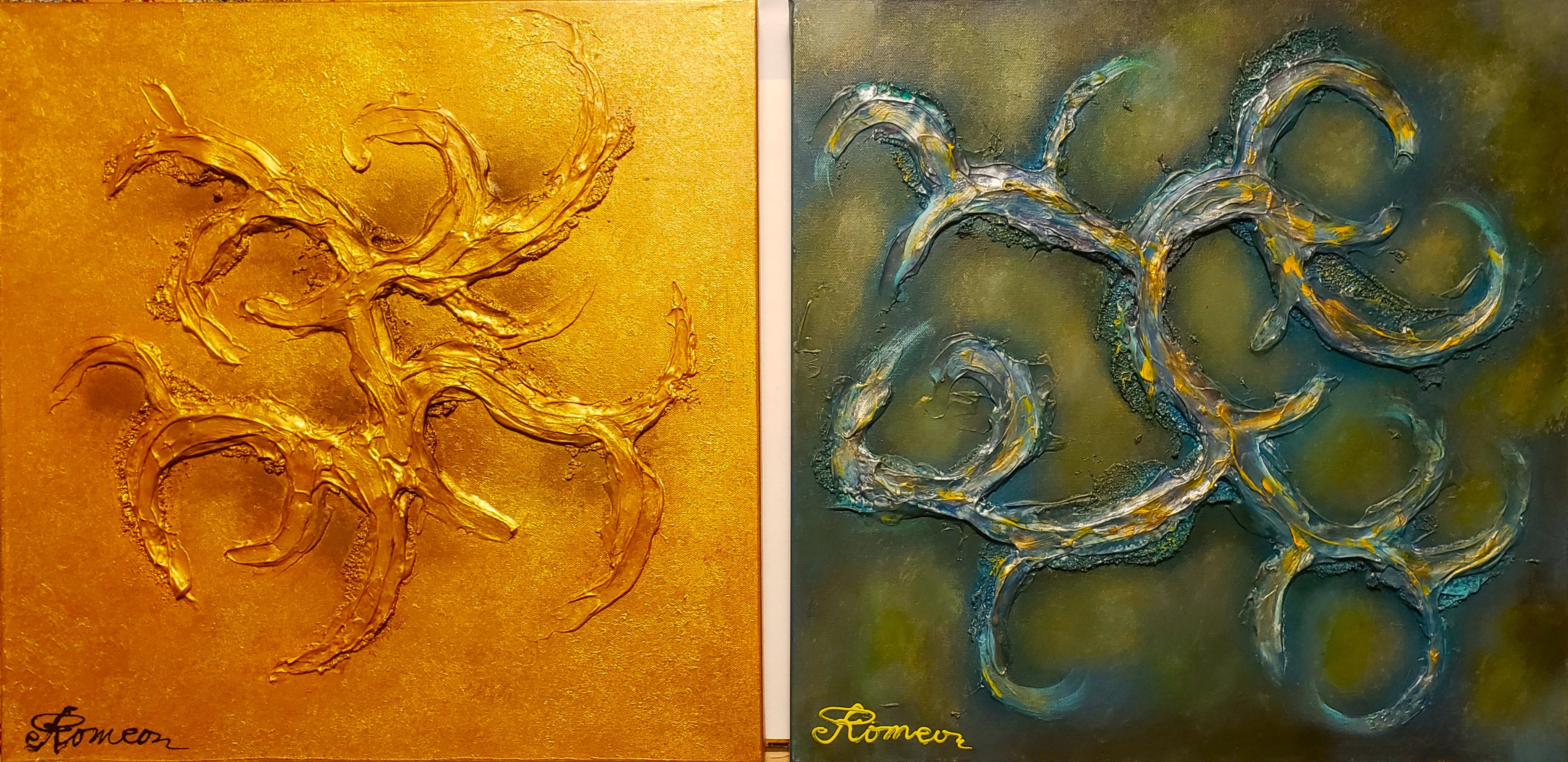 Gold and silver, acrylic-sculpture on canvas, 20x40 inch, 50.5X101.5 cm, SKU 1104