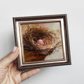 Nest oil painting original 4x4 in frame, Pale pink egg unique miniature oil painting wall art framed, Small framed art Valentines day gift