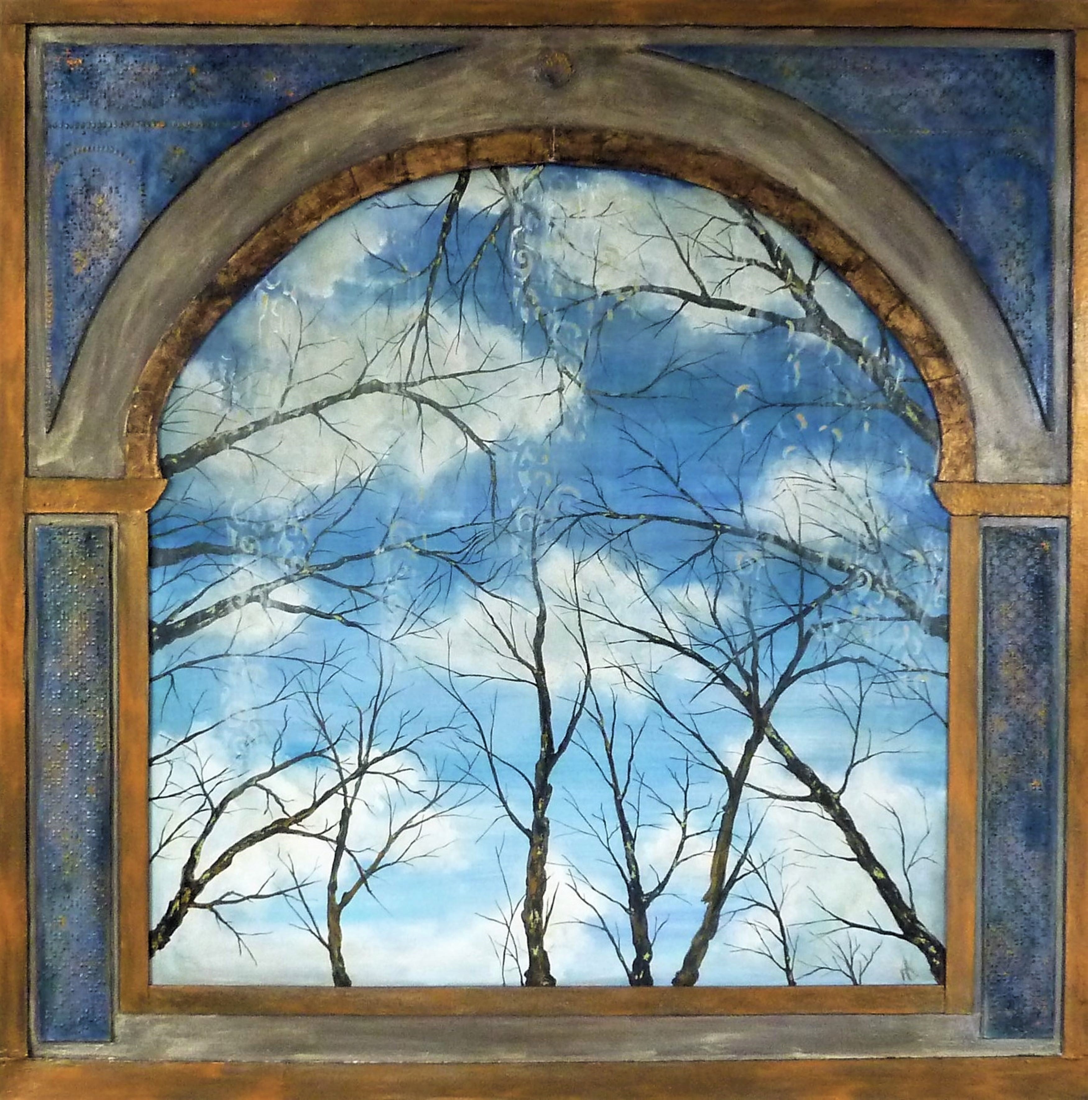 View from my window mixed media painting
