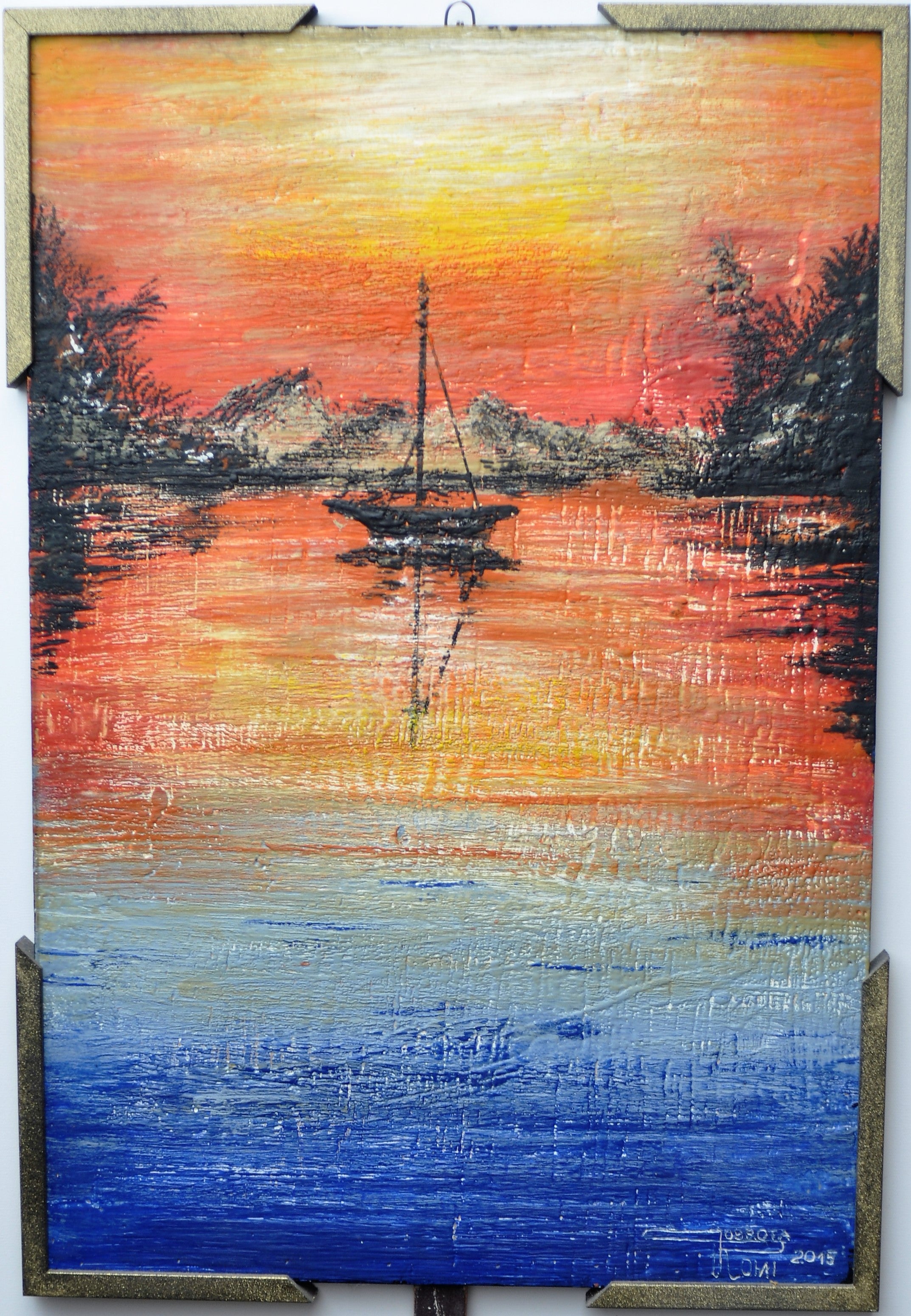 Landscape 2, 1000 Islands, bees-wax on plywood, 24X36X1.5 inch, 61.X91.5X3.5 cm, SKU 2010