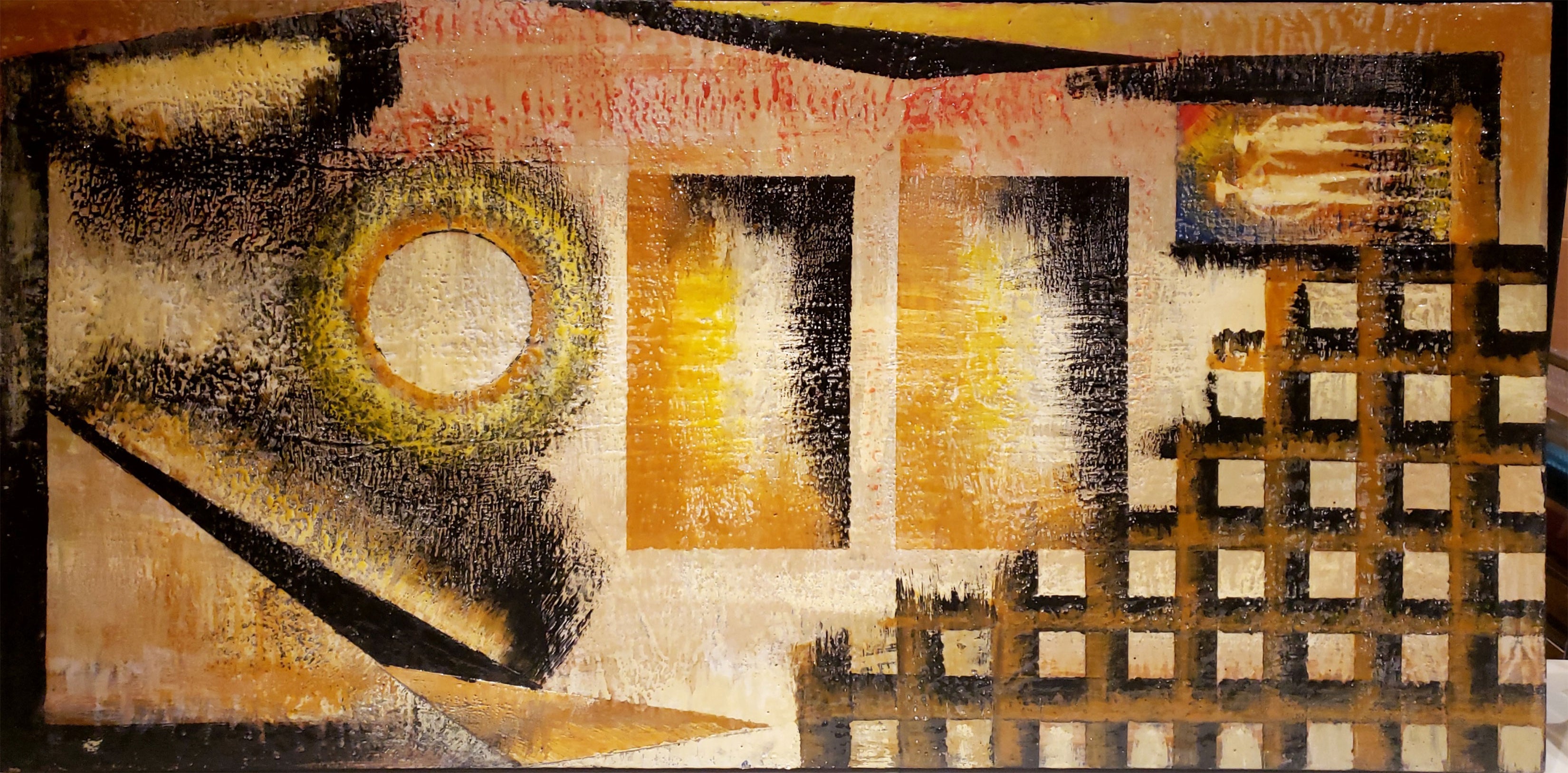 Two ... black and gold, organic bees-wax on plywood, 24Hx48LX1W inch, SKU 2013