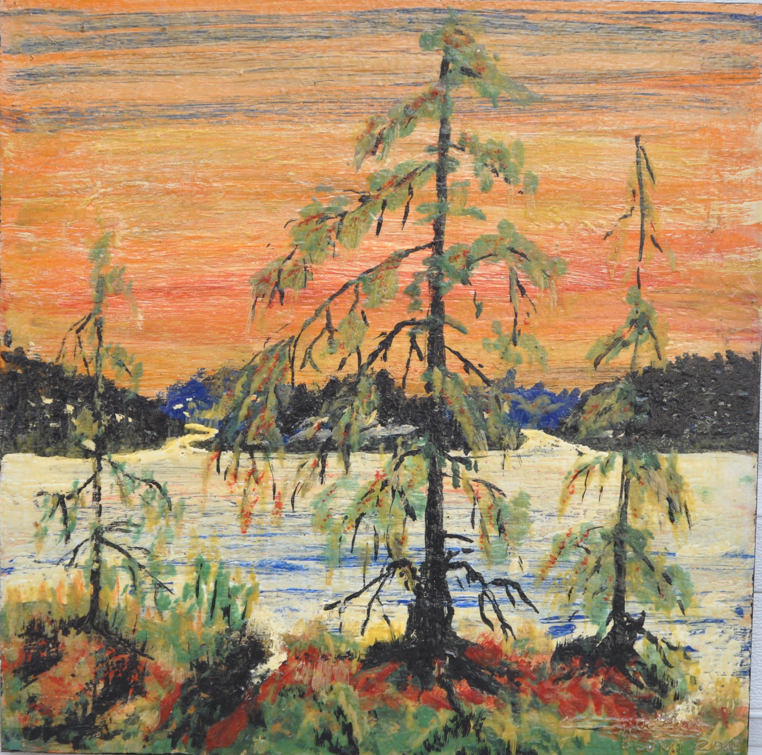 Landscape, in ontario, bees-wax on plywood, 24X24 inch Sku 2018