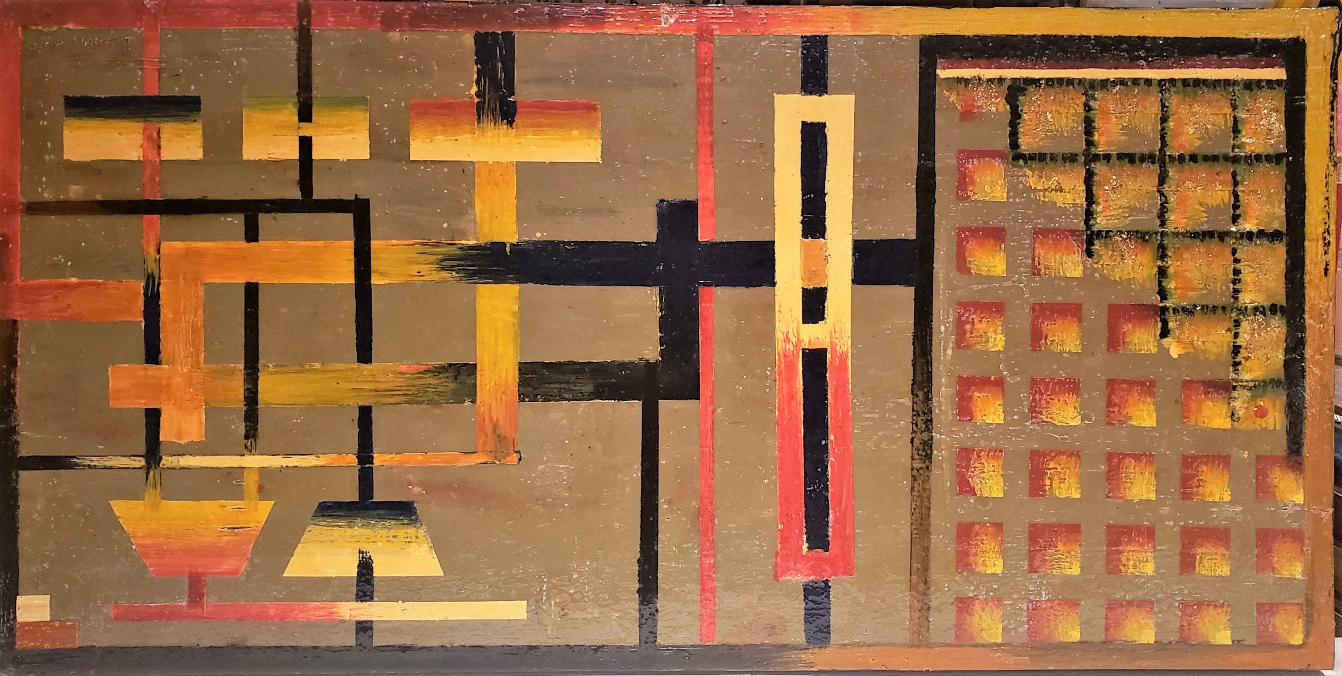 Connection @ cubism, organic bees-wax on plywood, 24X48X1 inch, SKU 2022