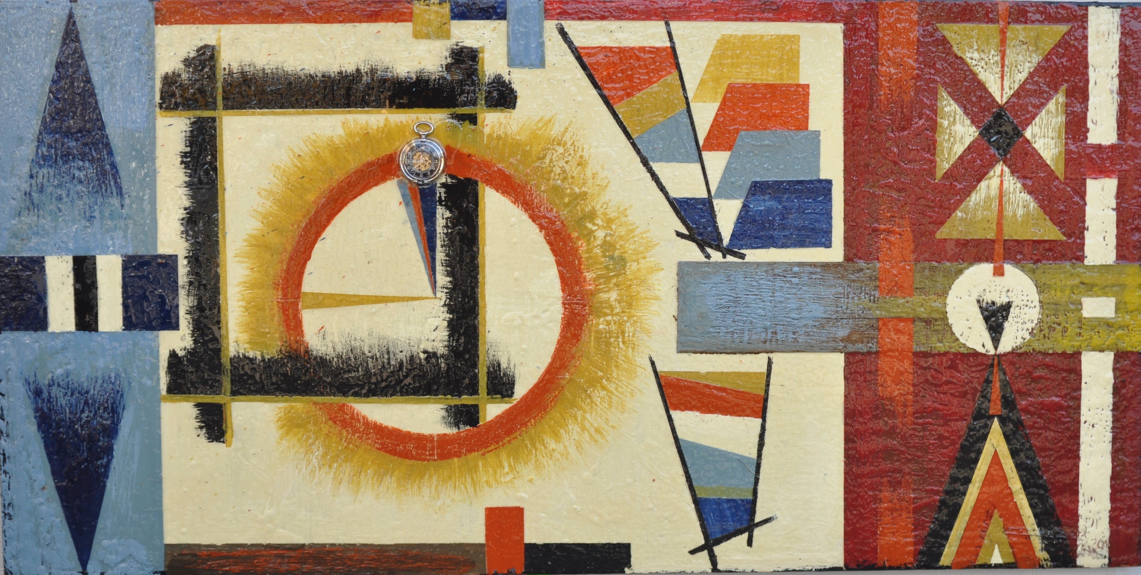 Space and time, with watch, bees-wax on board, 24X48 inch, SKU 2024