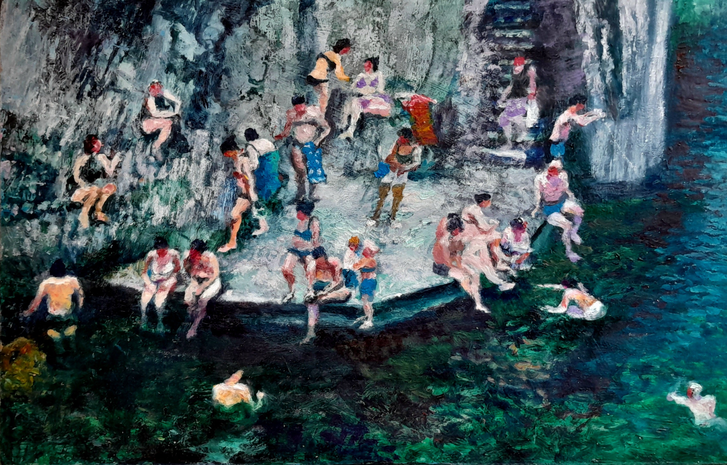 Bathers on a jetty, Italy