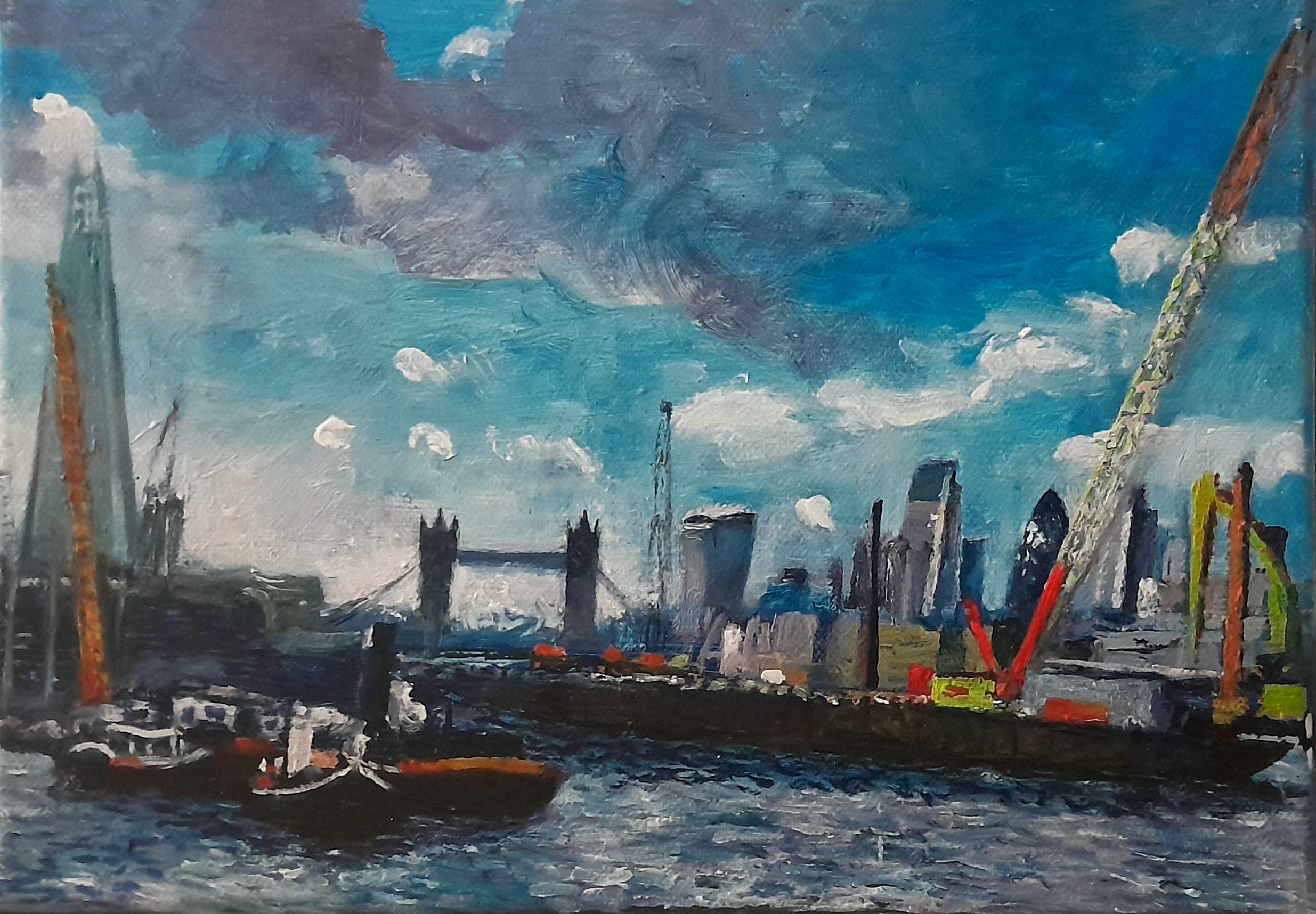 Pool of London with construction barge