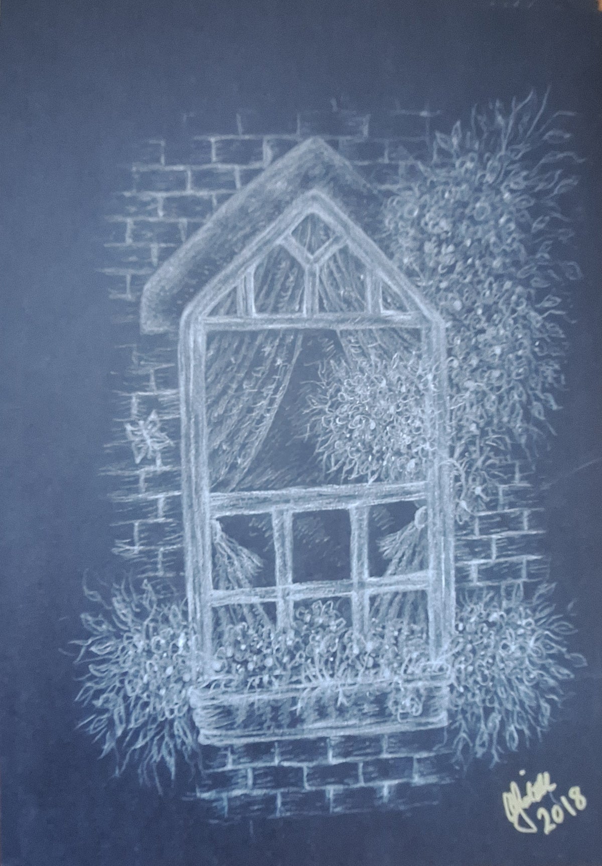Pretty Window ( White sketch on black )