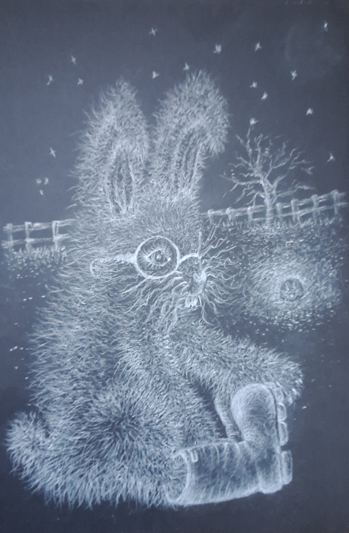 Rabbit in Wellies White on Black