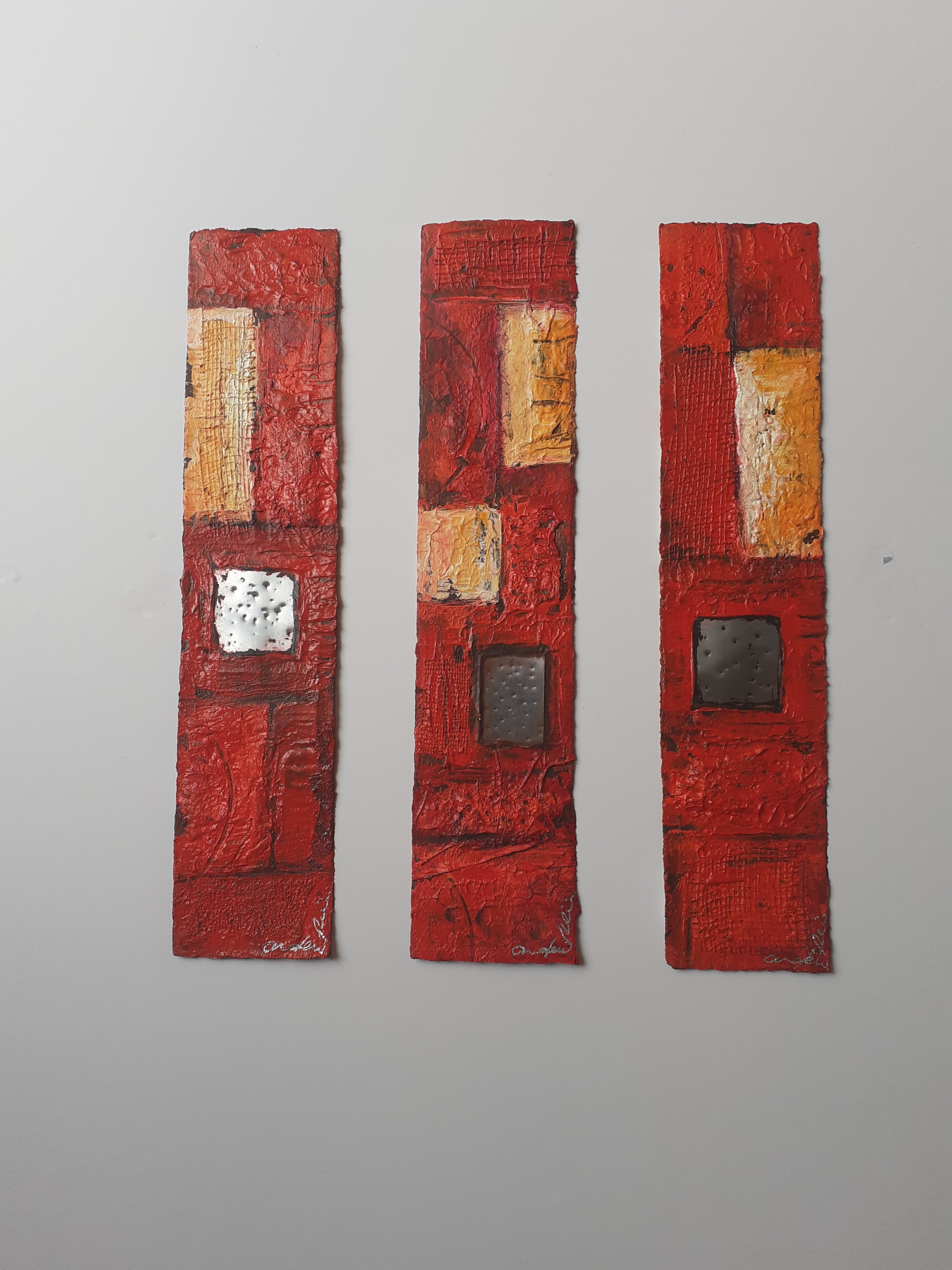 3 red and steel sheet abstracts