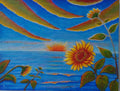 Sunflowers at sunset