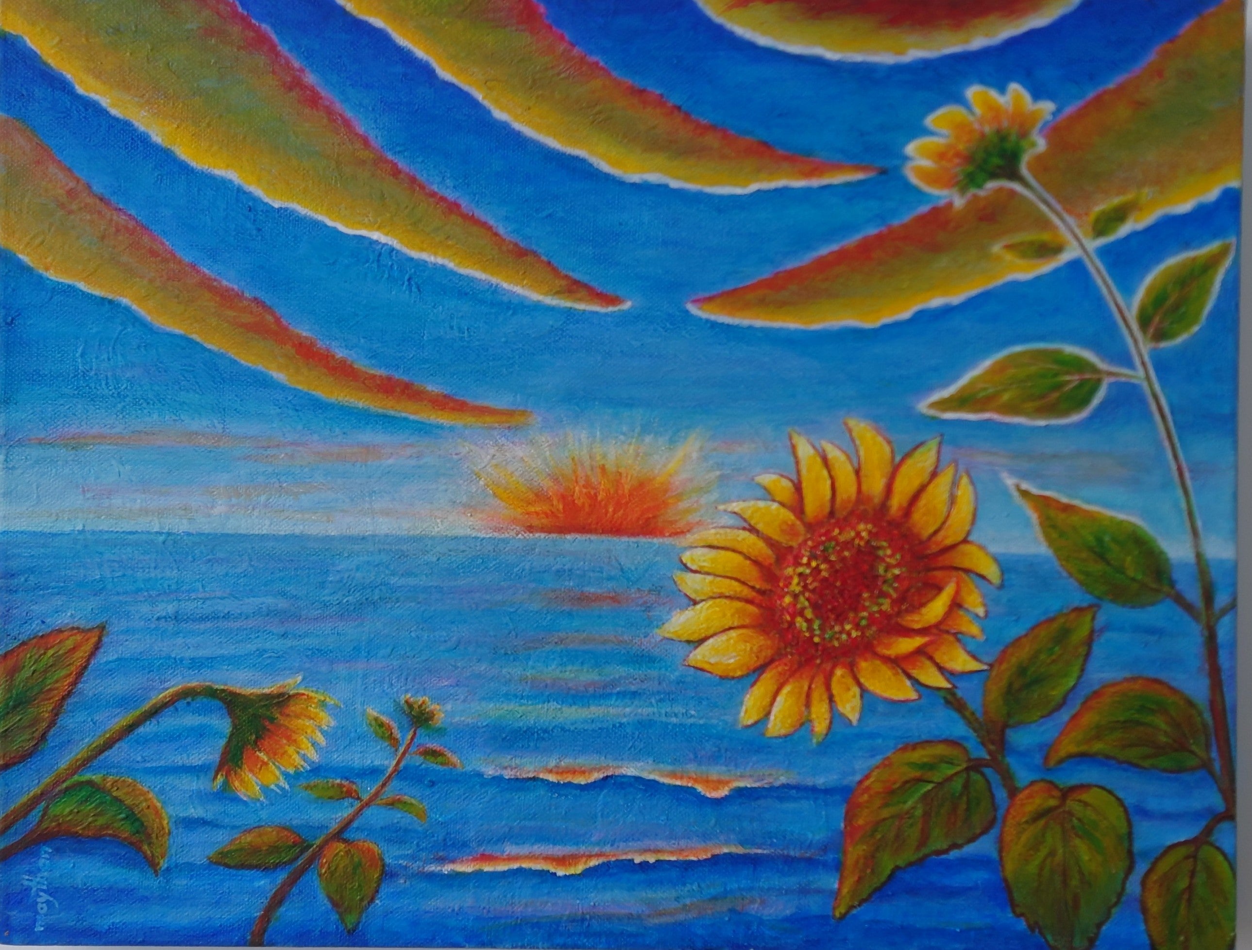Sunflowers at sunset