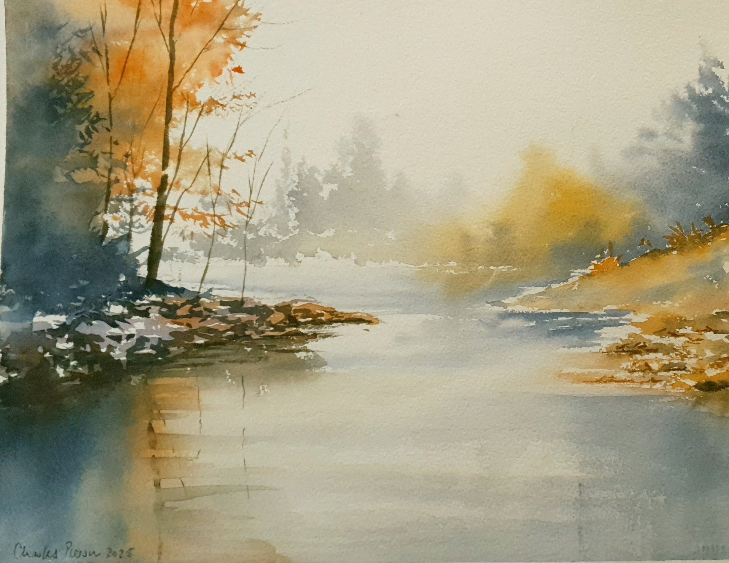 Tranquil Waters at Dusk. Original Signed Watercolour. 15x11 inches, Unframed