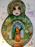 Russian fairytale doll mix media artwork