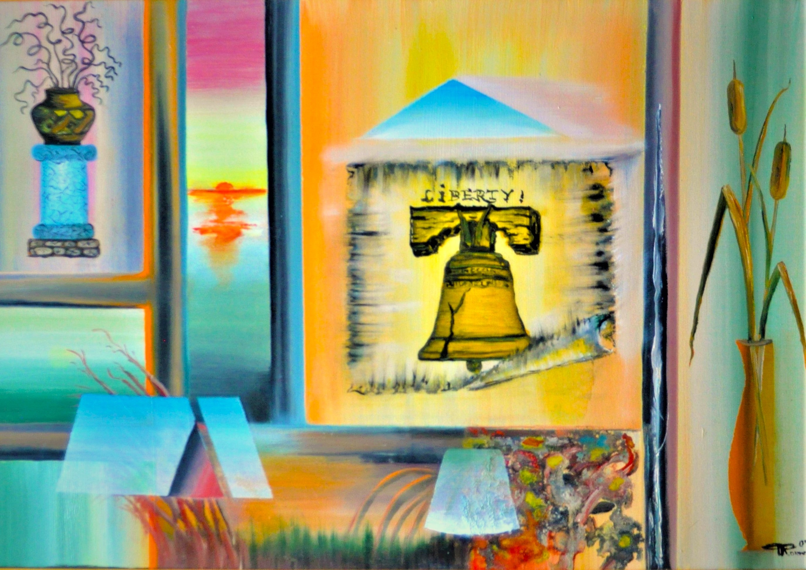 Liberty bell USA Philadelphia, USA forever, oil on canvas, 24X36 inch, with frame SKU 3014