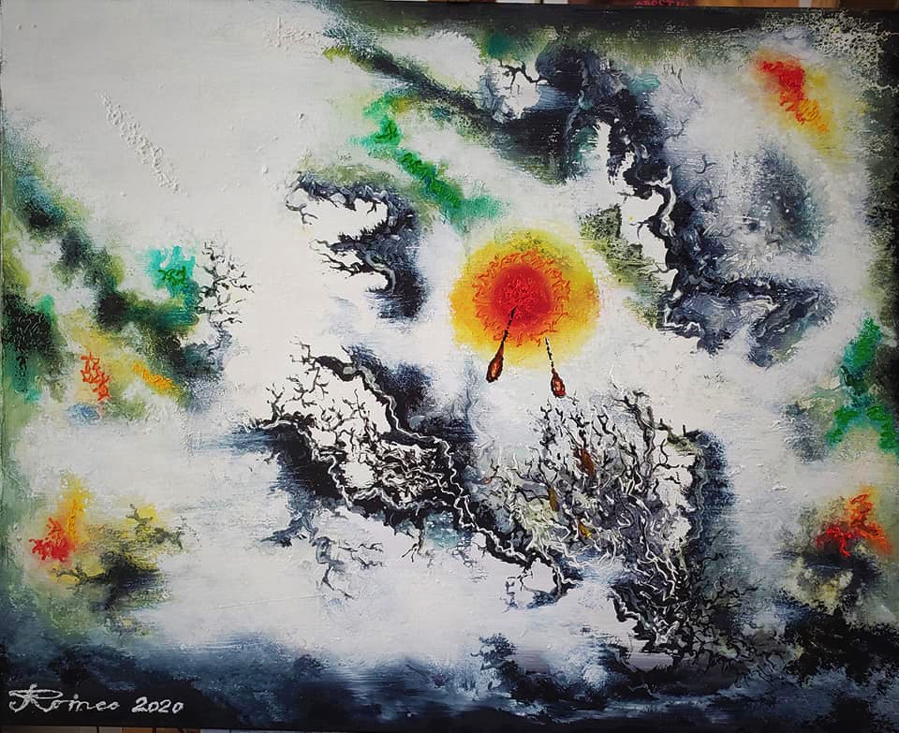 Phoenix reborn from ash, oil on canvas, 24x30 inch, SKU 3058