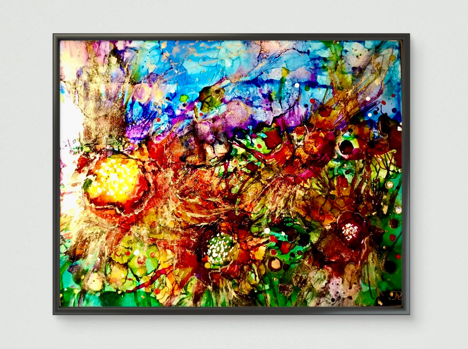 Fantasy Flower Garden, Colorful Abstract Alcohol Ink Mixed Media Art