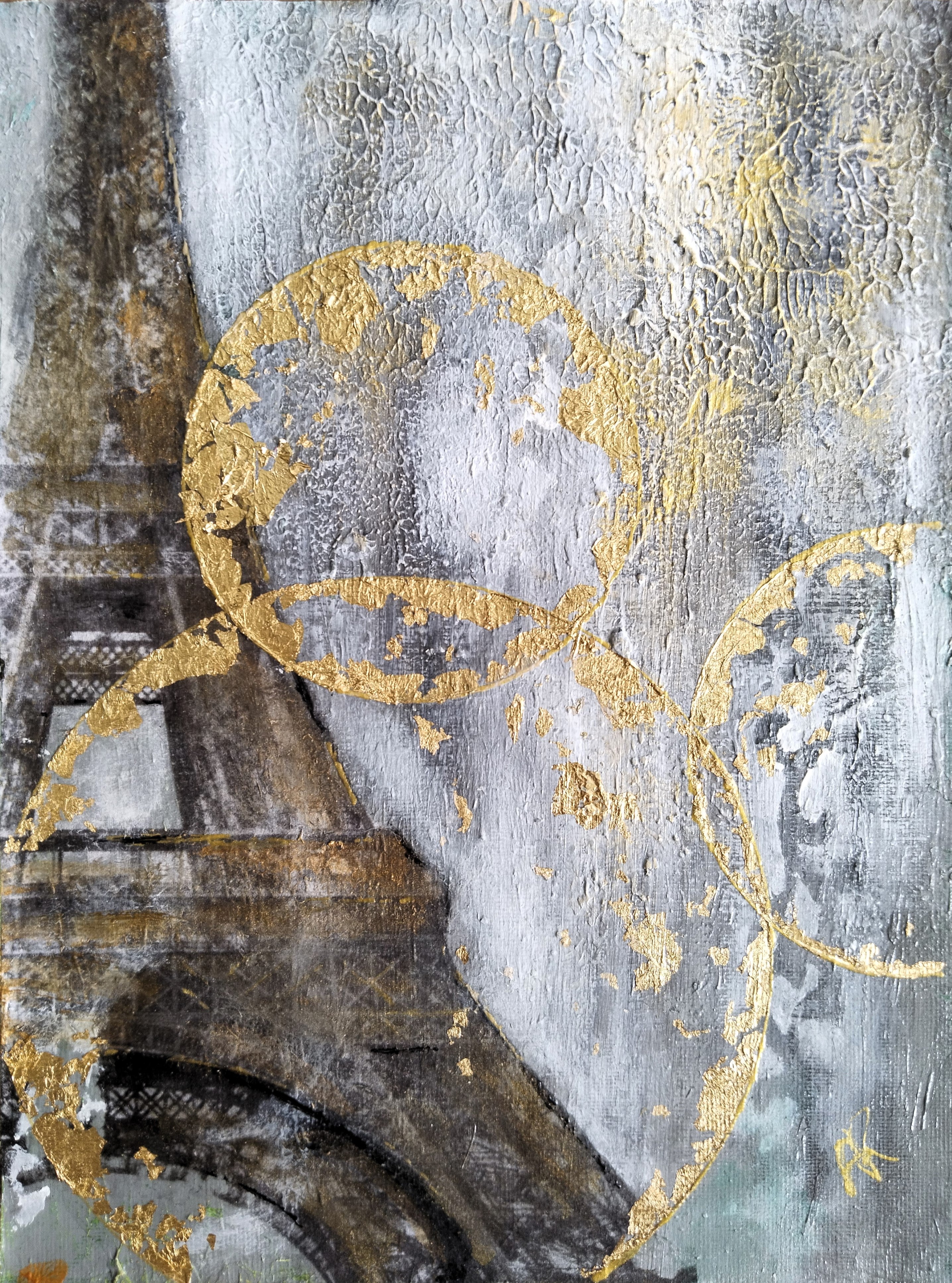 Eiffel mixed media painting