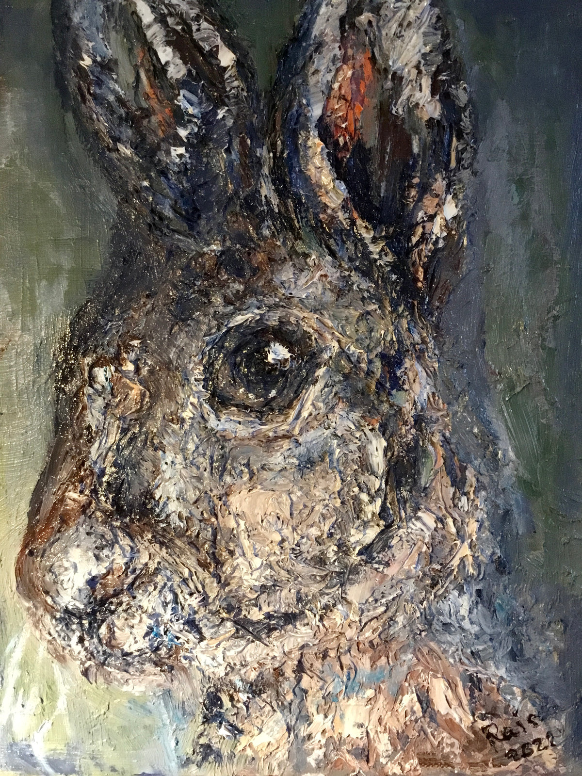 Bunny heavy textured oil painting on canvas