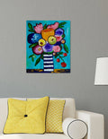BOUQUET OF ABSTRACT NAIVE FLOWERS, TULIPS, ROSES IN A VASE #15 PALETTE KNIFE ORIGINAL ACRYLIC PAINTING OFFICE HOME DECOR GIFT
