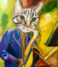 Cat  Saxophonist, musician, feline art.