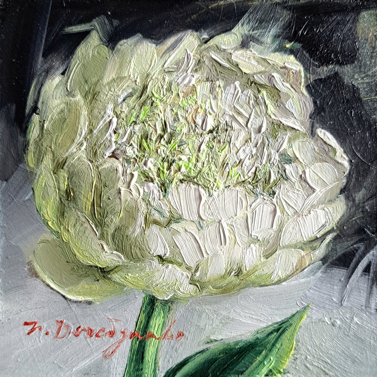 Unique peony white oil painting