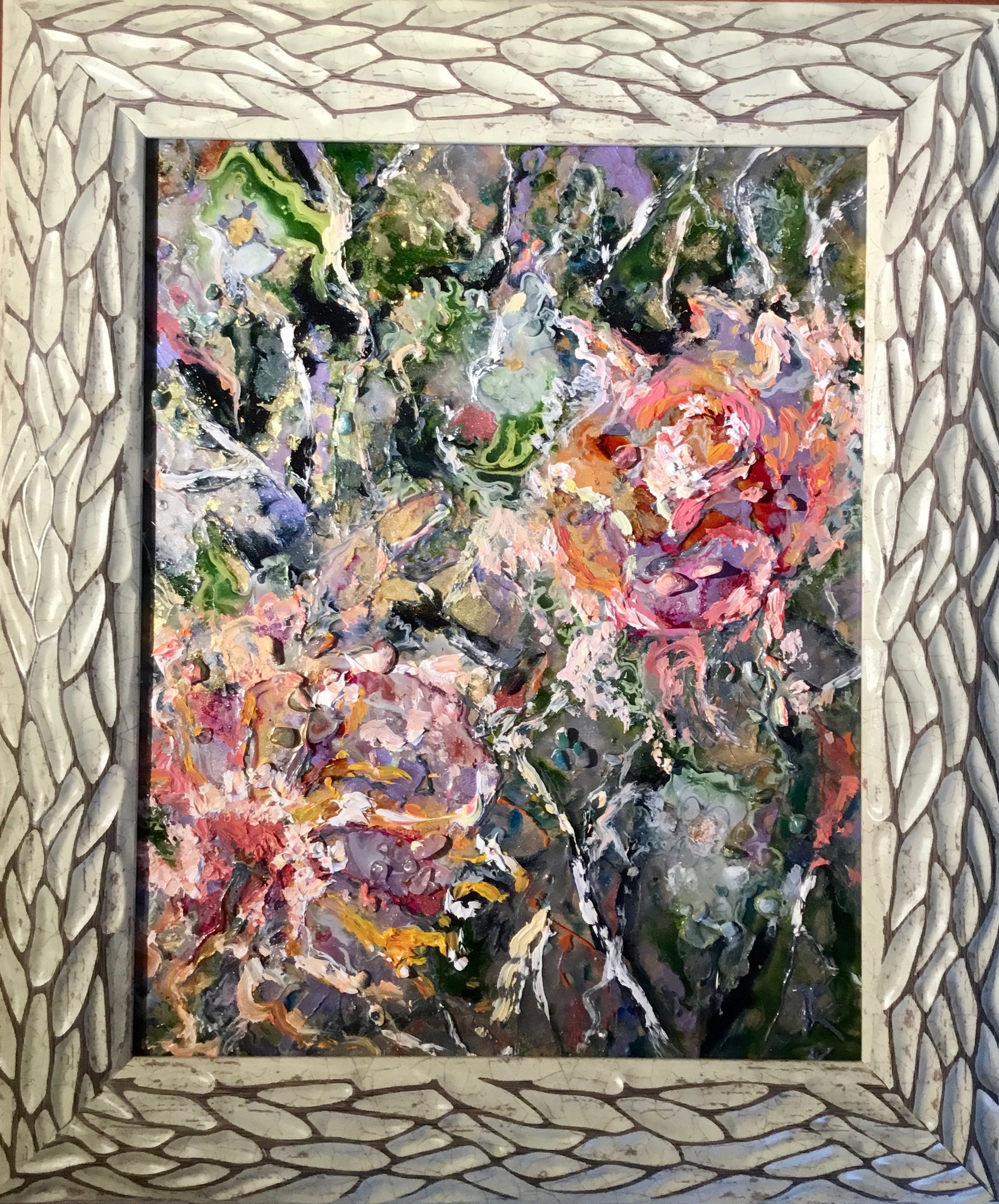 Flower fantasy on glass panel