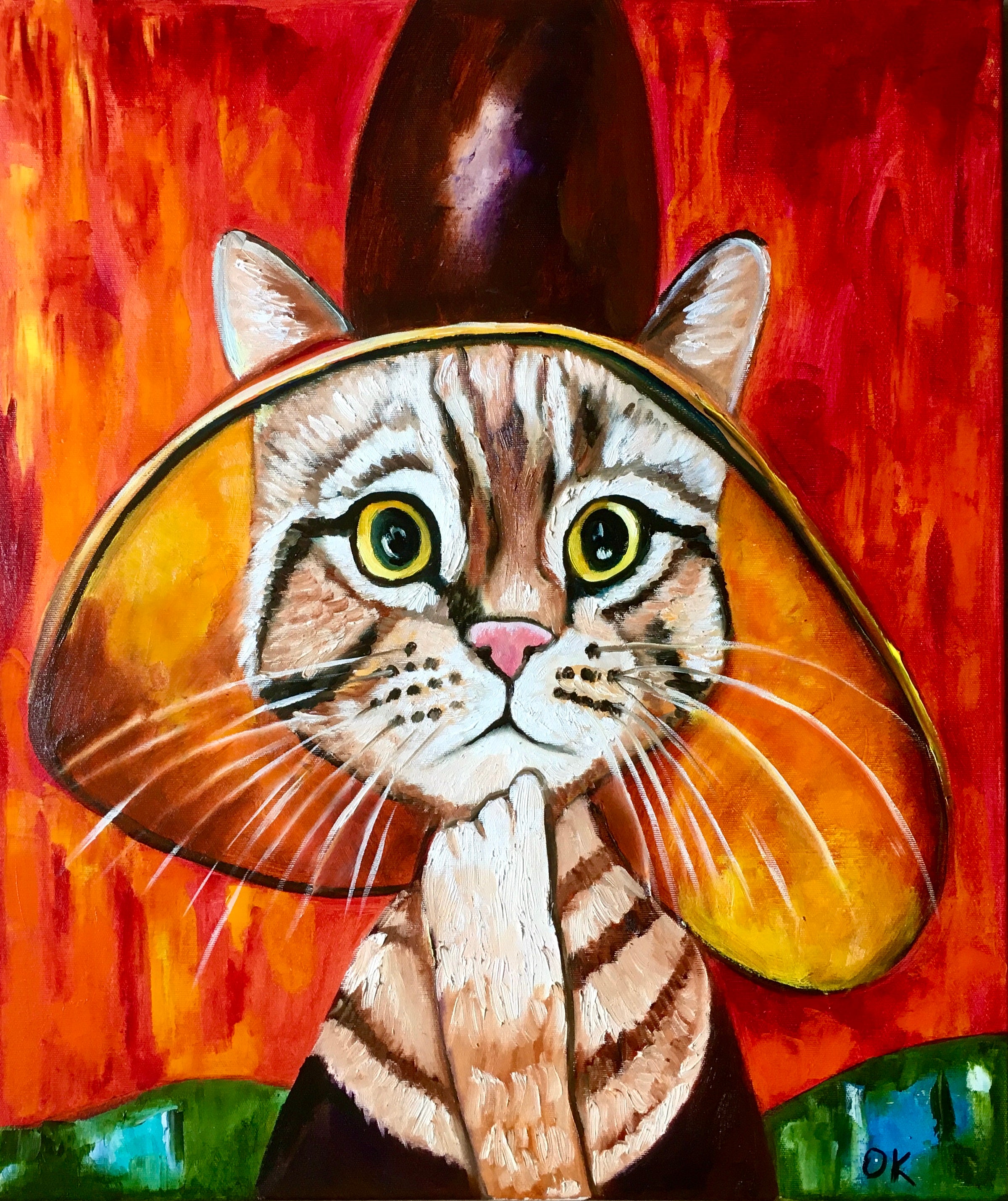 Cat wearing a hat inspired by Modigliani art.