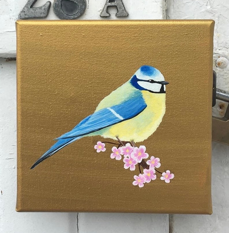 Garden Birds on Gold- Blue Tit