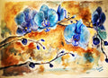 Blue orchids original watercolour painting