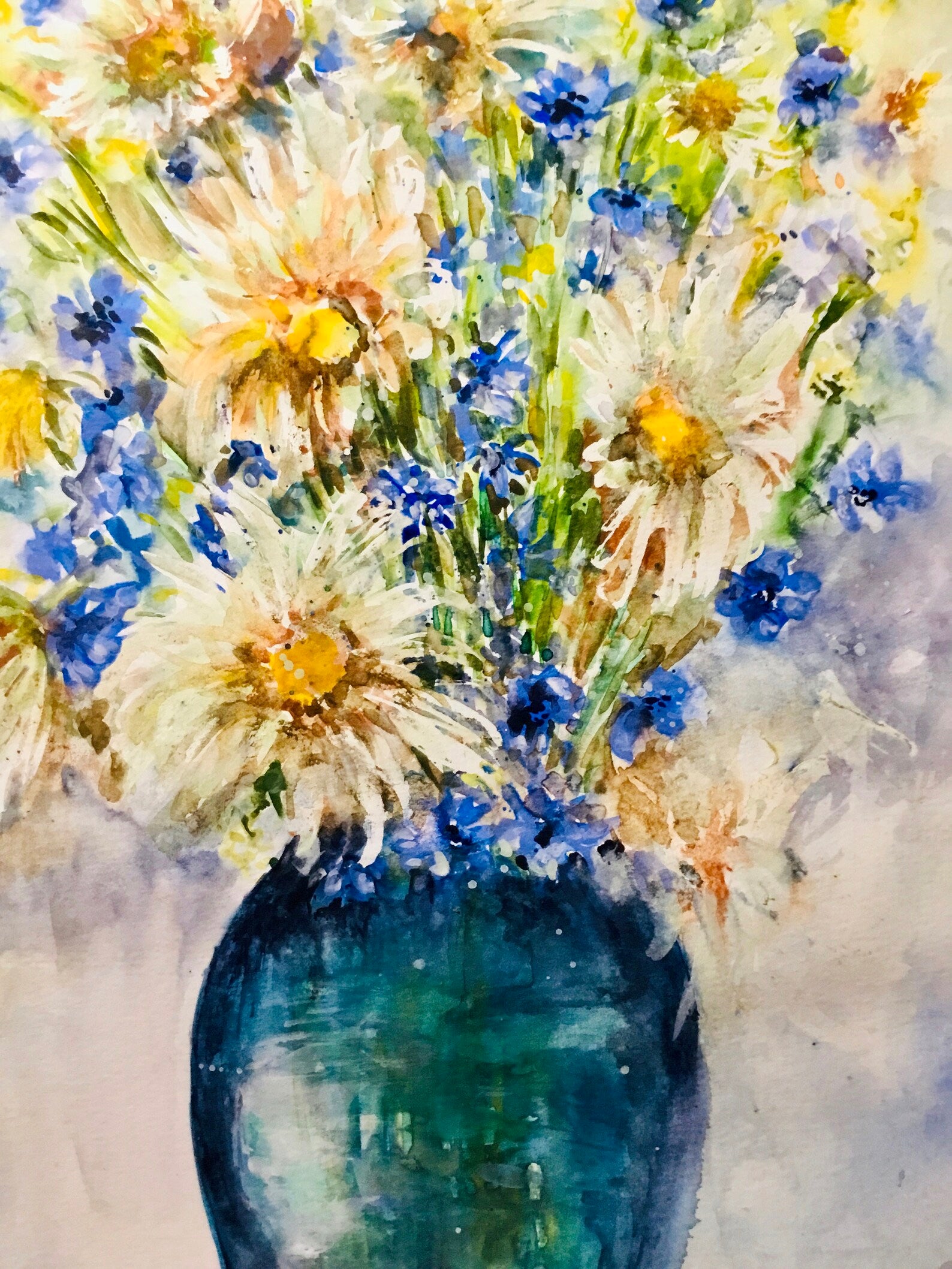 Daisies original watercolor painting