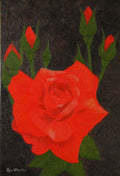 A Twinkle - large, modern red rose floral painting