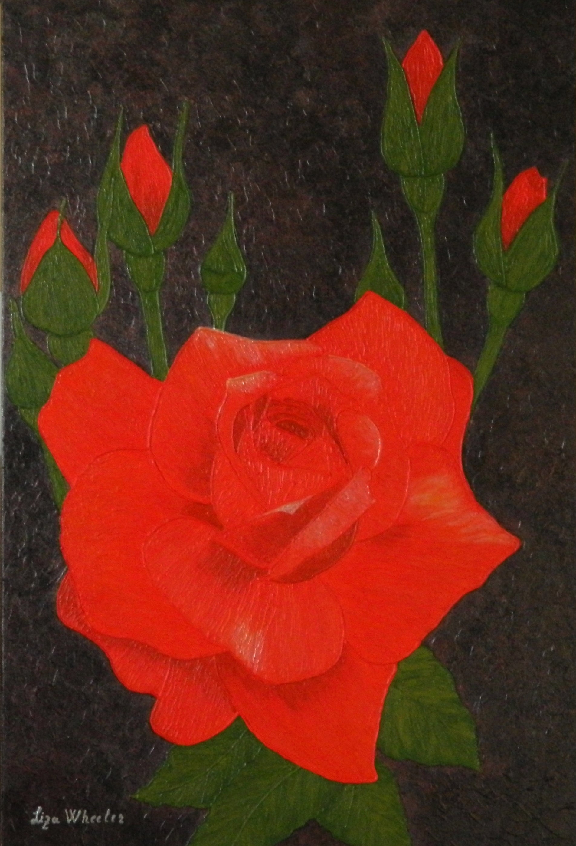 A Twinkle - large, modern red rose floral painting