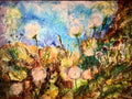 Dandelions fields fantasy mix media artwork on yupo paper