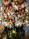 Abstract chrysanthemums in a vase glass artwork
