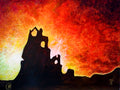 Painting of Red Sunset and a Castle