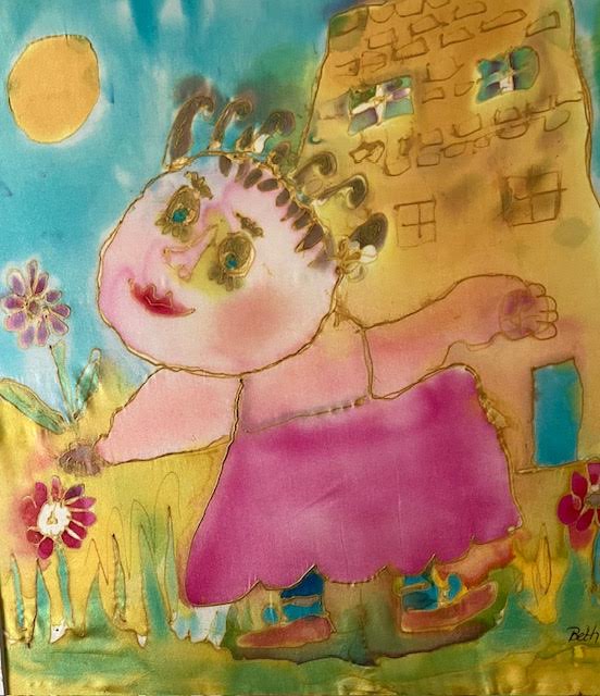 'Girl Picking Flowers with Blue Socks'