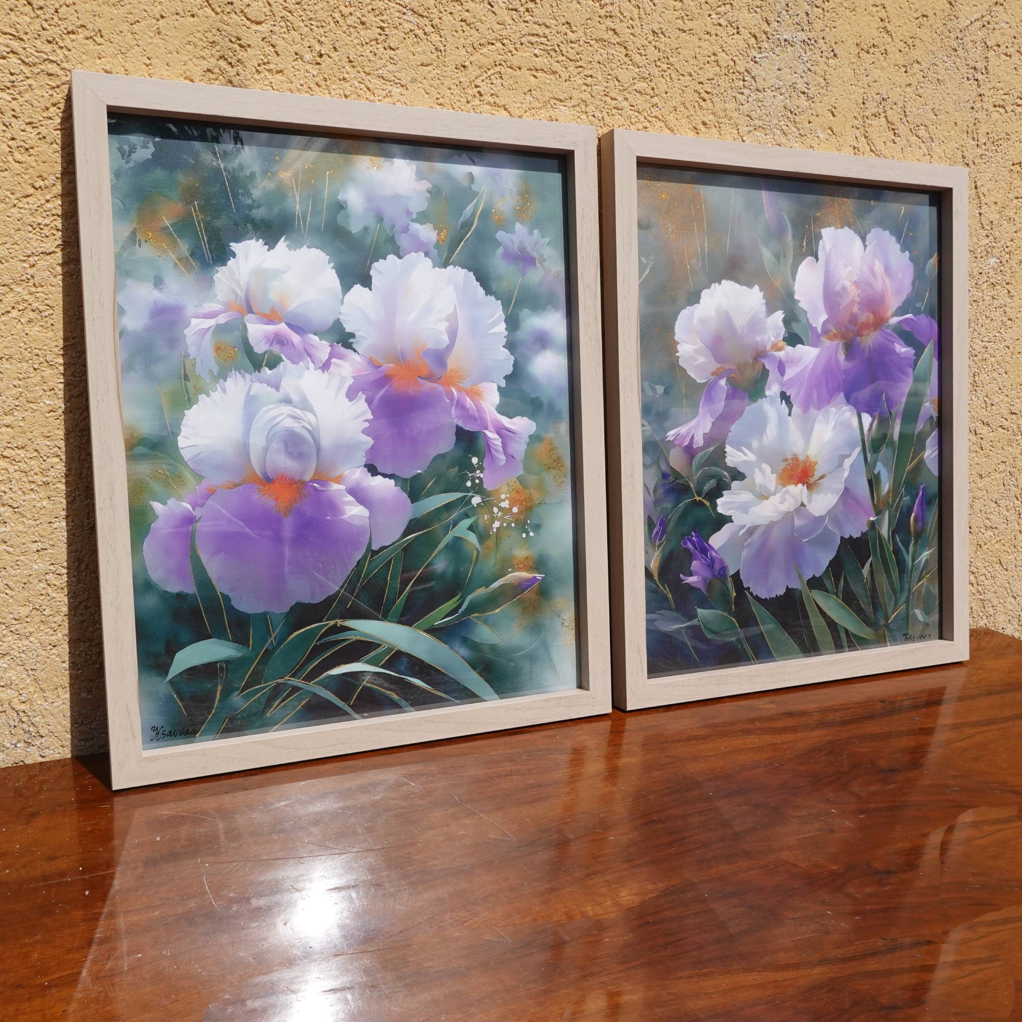 Irises B103 - diptych - framed canvases